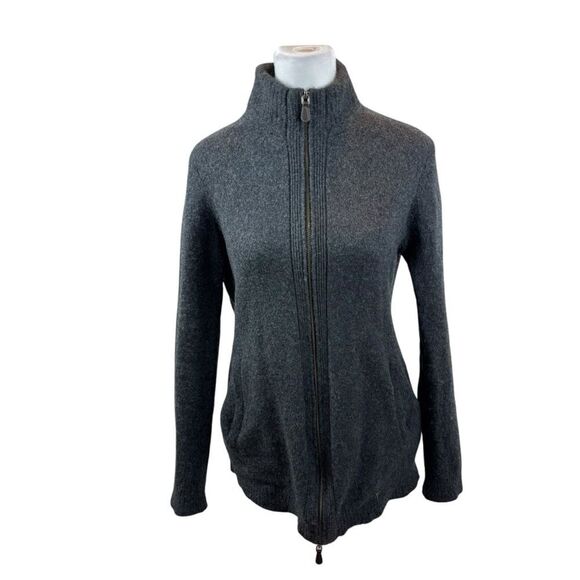 Ladies Saks Fifth Ave Grey Cashmere Two Way Zipper Cardigan Size Medium - Picture 3 of 13